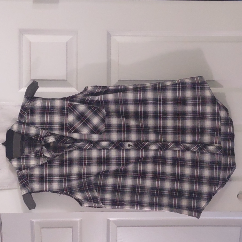 Harley-Davidson Black and White Plaid Sleeveless Shirt Size Small H-D Logo Back